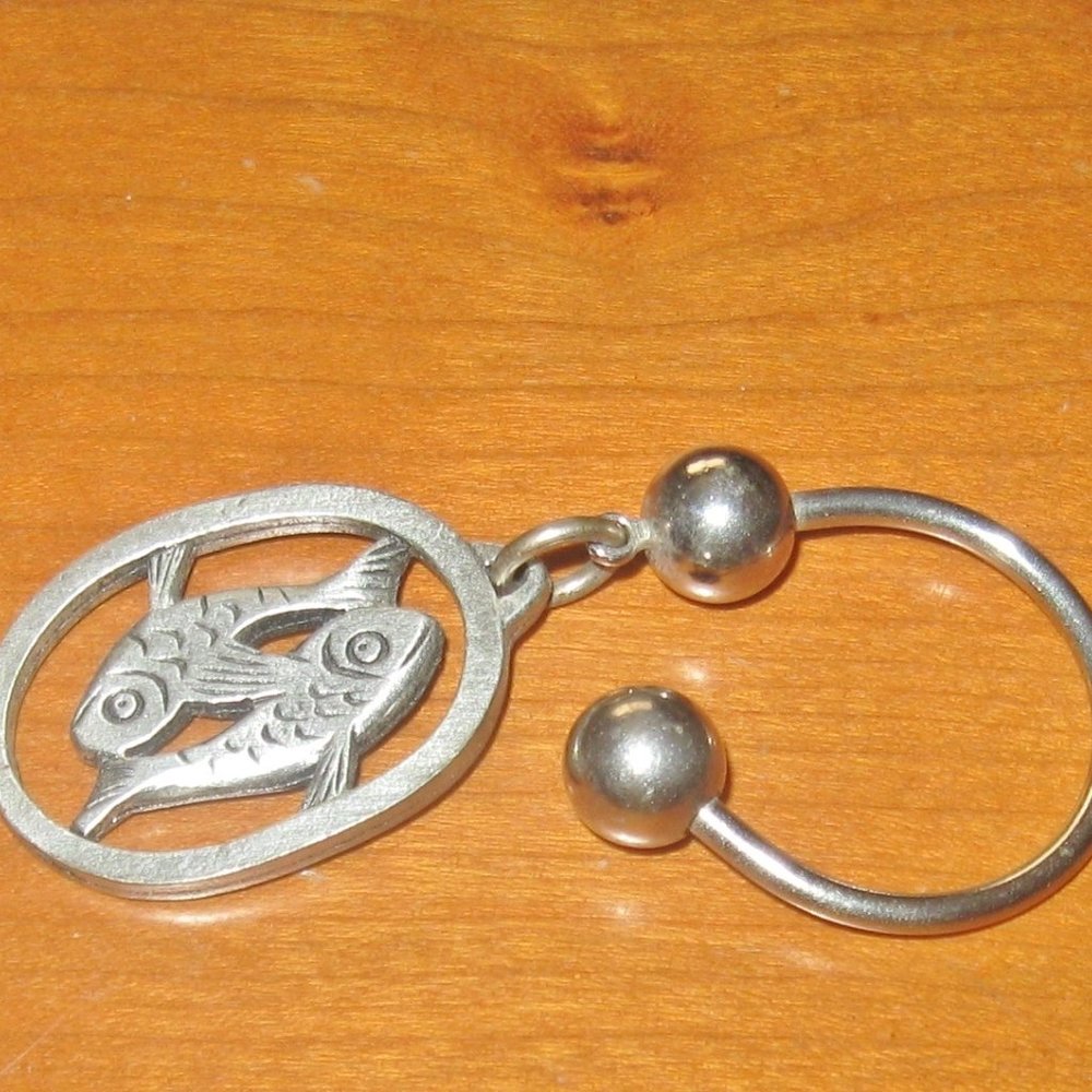 Double Fish Good Luck Symbol Metzke Metal Keyring Harmony and Good Fortune Charm - Picture 4 of 5